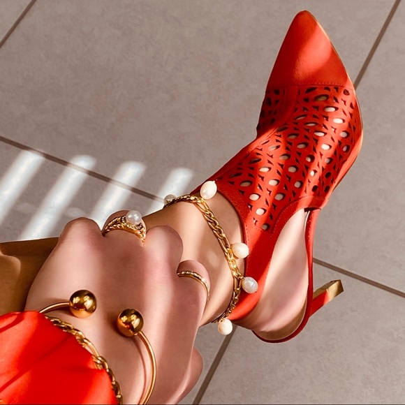 18K Gold Six Freshwater Pearls Charms Fígaro Link Anklet - Picture 3 of 10